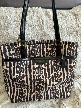 Coach Animal-Print Tote in Black and Beige